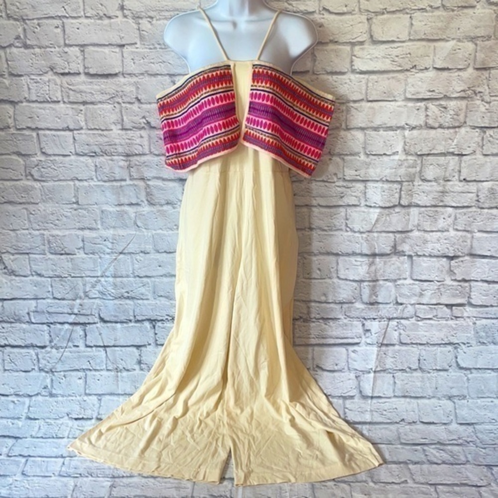 ASOS Boho Aztec Tall Wide Leg Embroidered Off Shoulder Attached Cape Neon Jumper